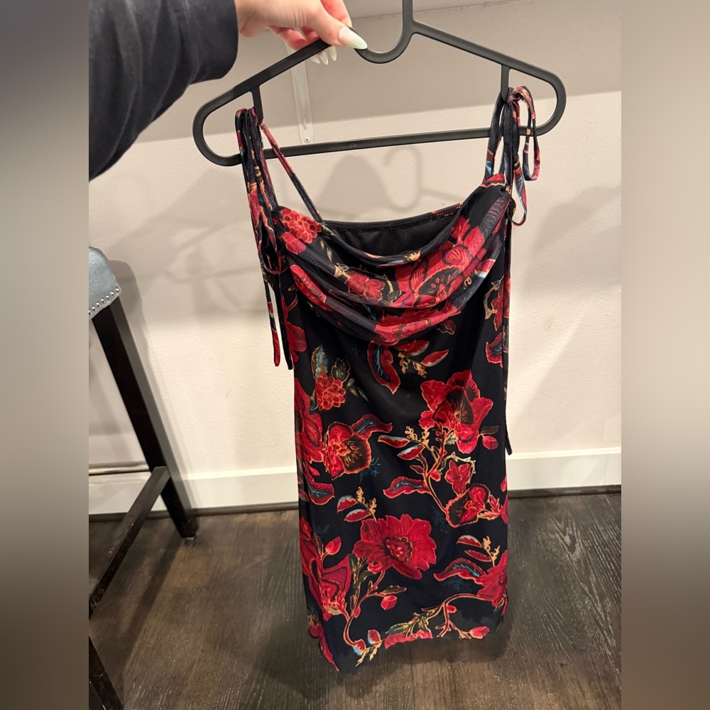 Cider Square Neck Floral Ruched Mini Dress